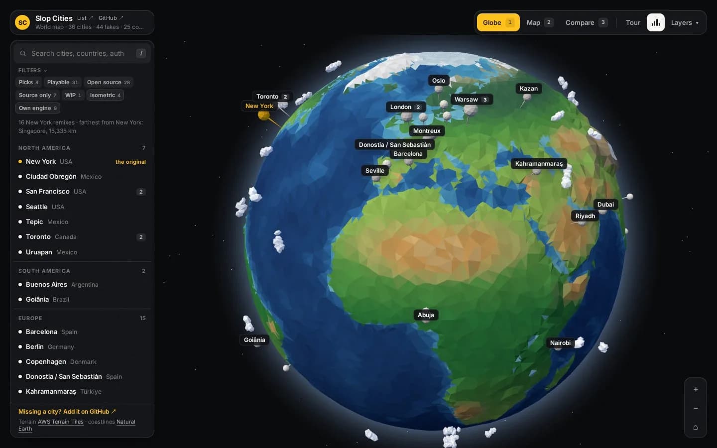 Ciudades de Slop · Mapa del mundo
